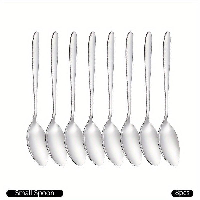 8pcs Stainless Steel Teaspoons Set Round Pointed Silverware Mirror Polished