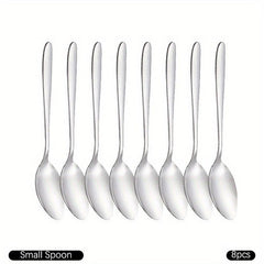 8pcs Stainless Steel Teaspoons Set Round Pointed Silverware Mirror Polished