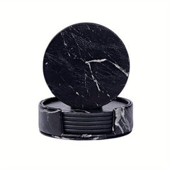 6pcs PU Leather Coasters Cup Mats Home Decor