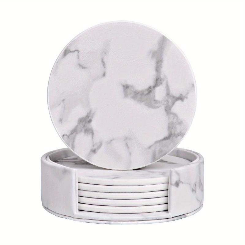 6pcs PU Leather Coasters Cup Mats Home Decor