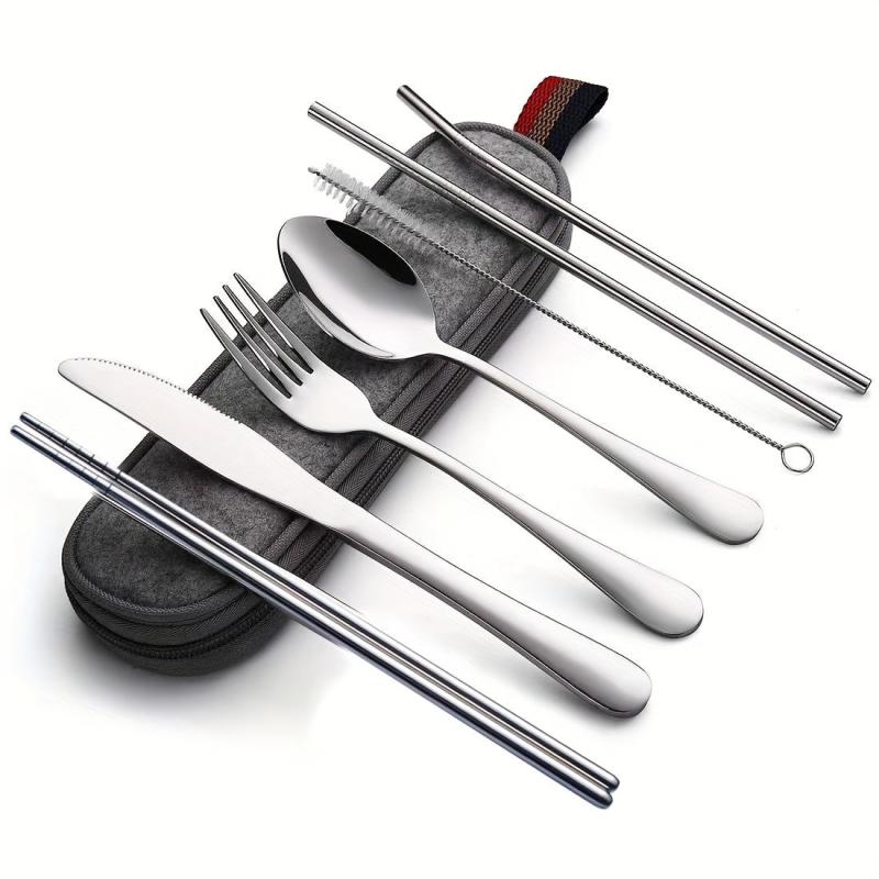 8pcs Travel Cutlery Set Stainless Steel Flatware Set