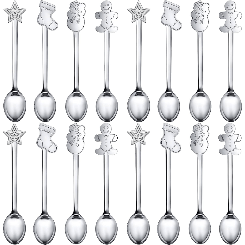 16PCS Christmas Spoon Set Creative Stainless Steel Coffee Tea Dessert Spoon