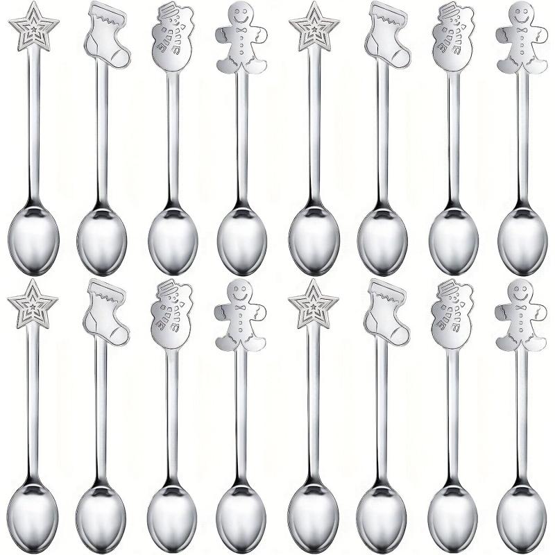 16PCS Christmas Spoon Set Creative Stainless Steel Coffee Tea Dessert Spoon