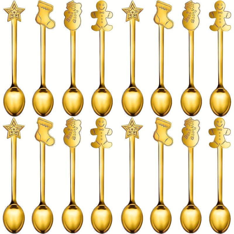 16PCS Christmas Spoon Set Creative Stainless Steel Coffee Tea Dessert Spoon