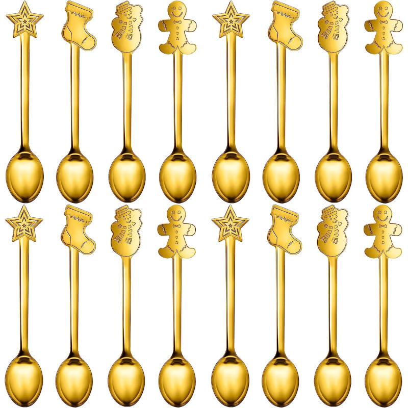 16PCS Christmas Spoon Set Creative Stainless Steel Coffee Tea Dessert Spoon