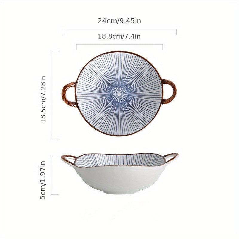Ceramic Retro Style Two Ear Bowl High Beauty Noodle Bowl for Salad Fruit Pasta