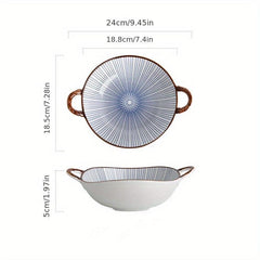 Ceramic Retro Style Two Ear Bowl High Beauty Noodle Bowl for Salad Fruit Pasta