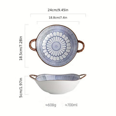 Ceramic Retro Style Two Ear Bowl High Beauty Noodle Bowl for Salad Fruit Pasta