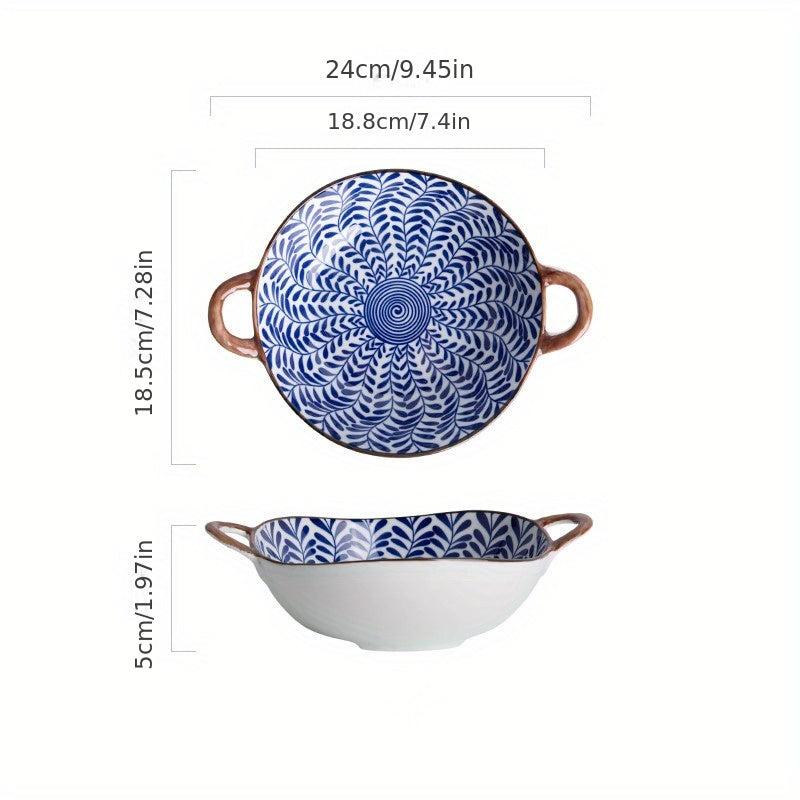 Ceramic Retro Style Two Ear Bowl High Beauty Noodle Bowl for Salad Fruit Pasta