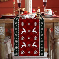 Christmas Table Runner Plaid Snowflake Elk Xmas Kitchen Dining Vintage Winter