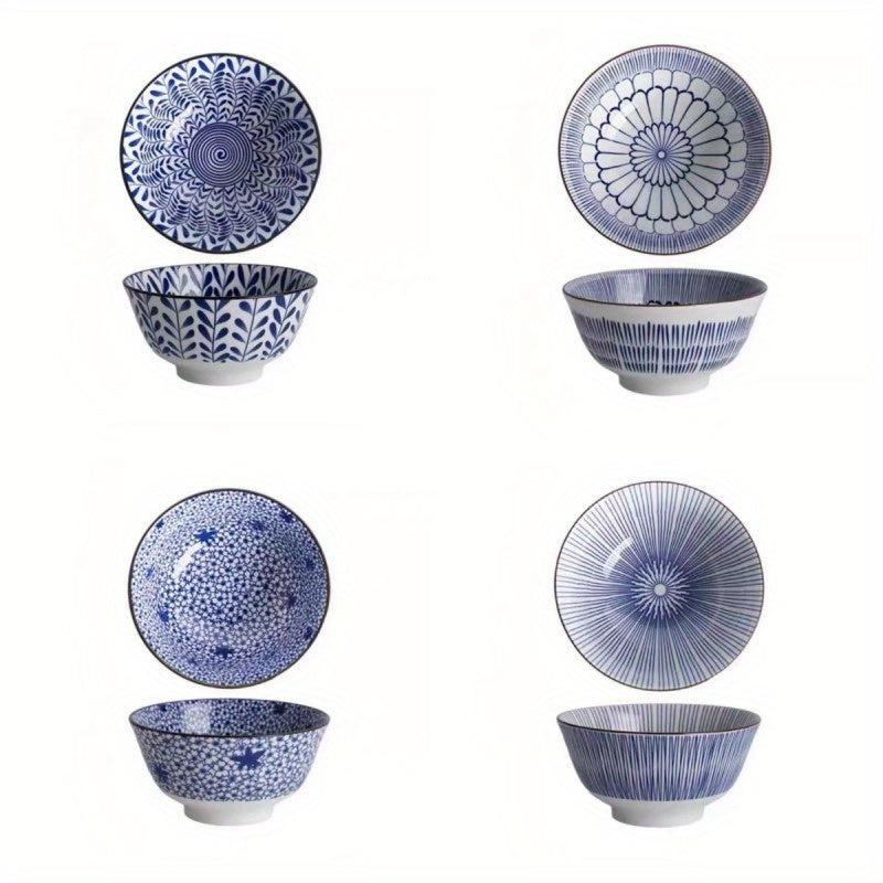 4pcs Underglaze Ceramic Rice Bowls Set 11.43 cm Small Soup Bowl