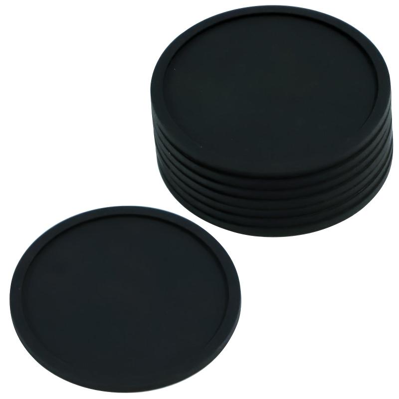 8pcs Round Silicone Coaster Grid Pattern Washable Placemat For Christmas