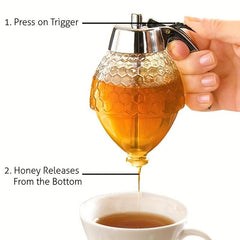Clear Glass Honey Dispenser with Dipper Easy Squeeze Bottle Kitchen Supplies