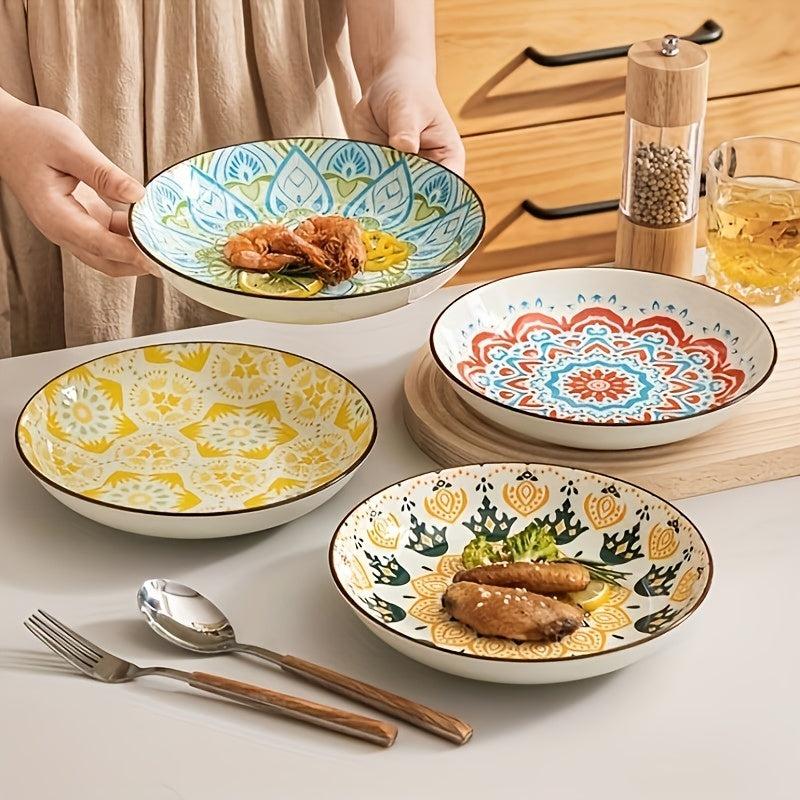 4 Pcs Ceramic Plate 20 32 Cm Floral Pattern Porcelain Dinner Plate
