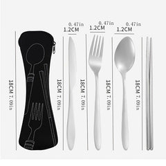 4pcs Stainless Steel Tableware Set Pointed Handle for Outdoor Travel Student