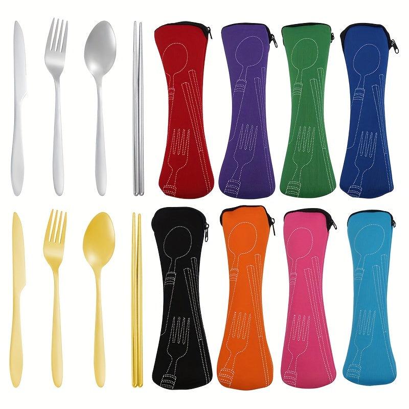 4pcs Stainless Steel Tableware Set Pointed Handle for Outdoor Travel Student
