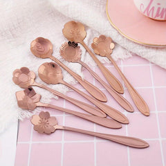 8pcs Stainless Steel Soup Spoon Floral Pattern Dessert Sppons