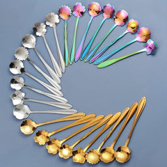 8pcs Stainless Steel Soup Spoon Floral Pattern Dessert Sppons