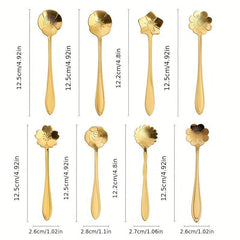 8pcs Stainless Steel Soup Spoon Floral Pattern Dessert Sppons