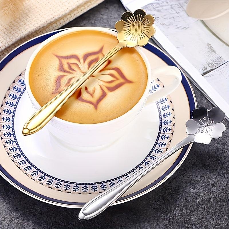 8pcs Stainless Steel Soup Spoon Floral Pattern Dessert Sppons