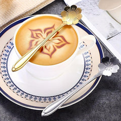 8pcs Stainless Steel Soup Spoon Floral Pattern Dessert Sppons