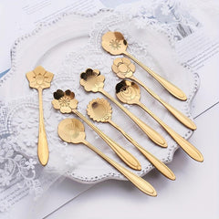 8pcs Stainless Steel Soup Spoon Floral Pattern Dessert Sppons