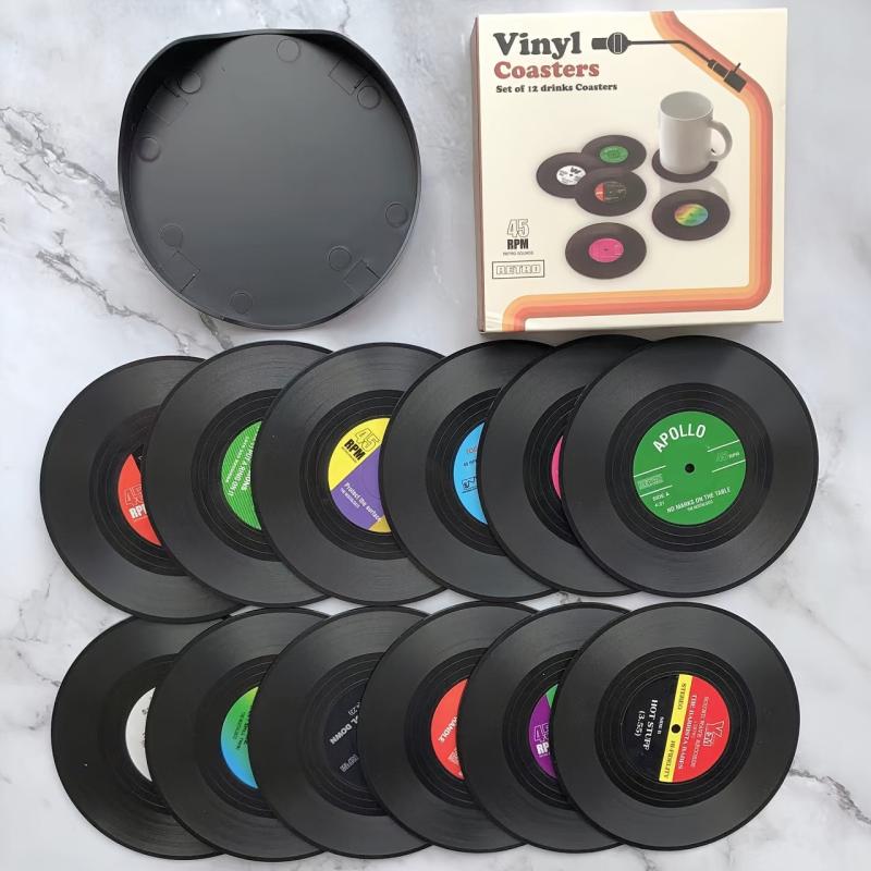 Set of 6 Retro Vinyl Record Coasters - Prevent Furniture from Scratches