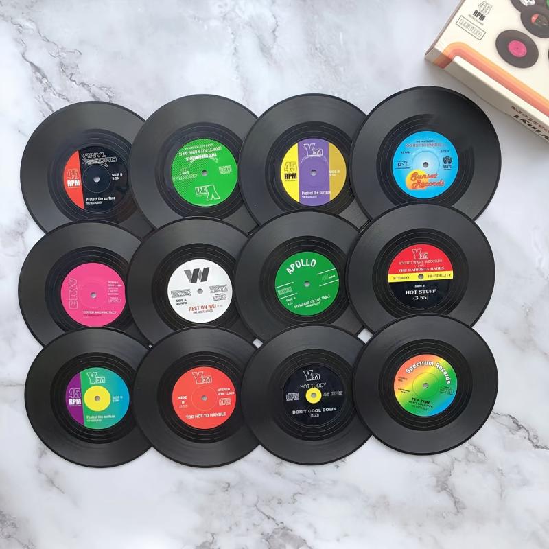 Set of 6 Retro Vinyl Record Coasters - Prevent Furniture from Scratches
