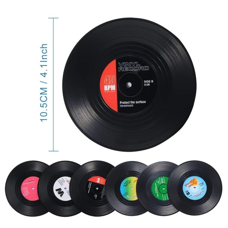 Set of 6 Retro Vinyl Record Coasters - Prevent Furniture from Scratches