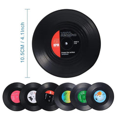 Set of 6 Retro Vinyl Record Coasters - Prevent Furniture from Scratches