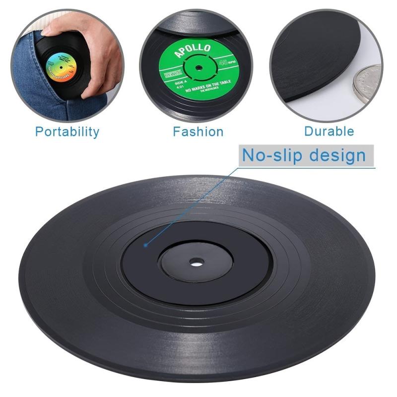 Set of 6 Retro Vinyl Record Coasters - Prevent Furniture from Scratches
