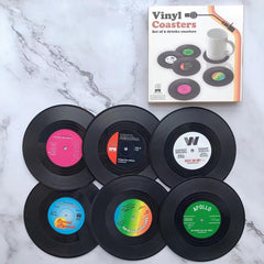 Set of 6 Retro Vinyl Record Coasters - Prevent Furniture from Scratches