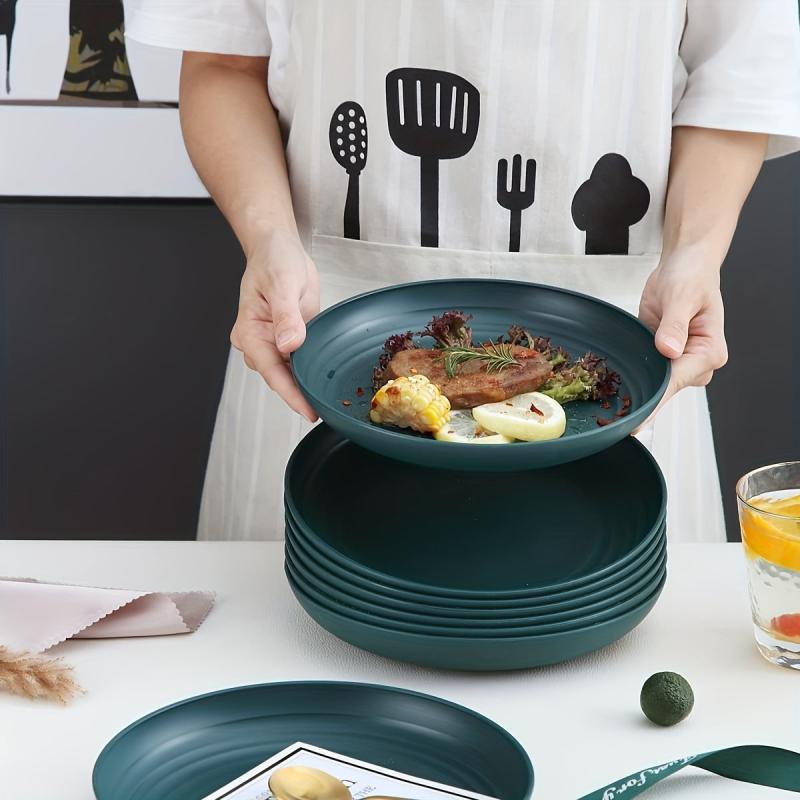 4pcs Plastic Dinner Plate 22.86 Cm Reusable Round Salad Plate