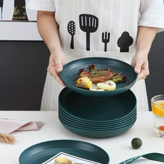 4pcs Plastic Dinner Plate 22.86 Cm Reusable Round Salad Plate