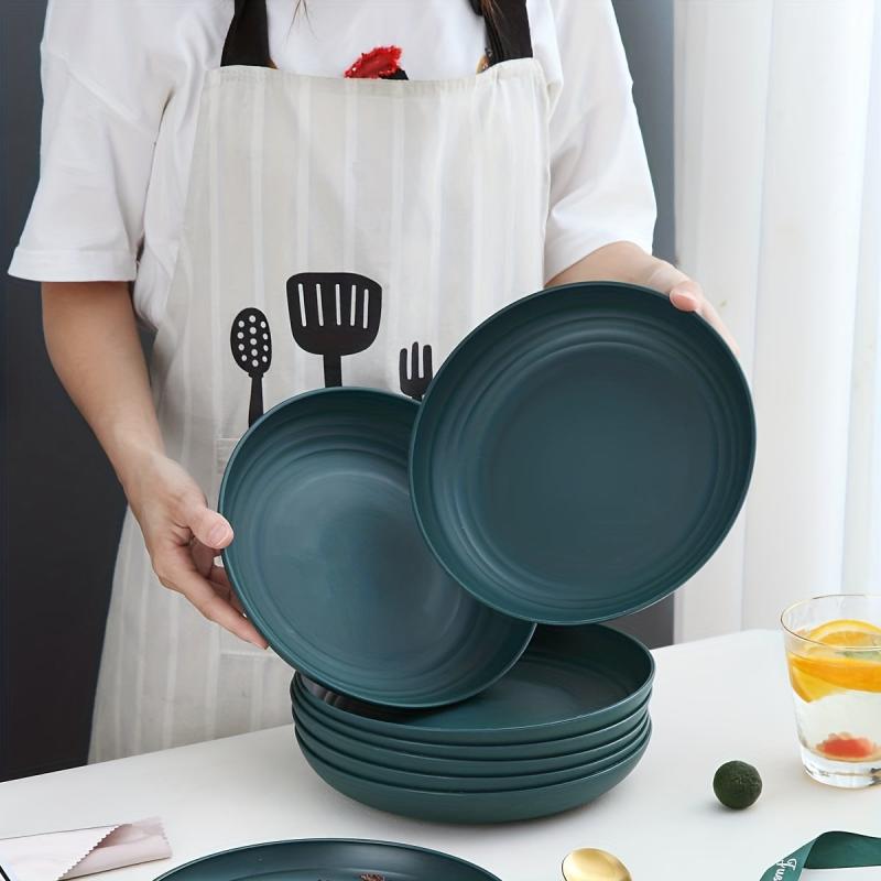 4pcs Plastic Dinner Plate 22.86 Cm Reusable Round Salad Plate