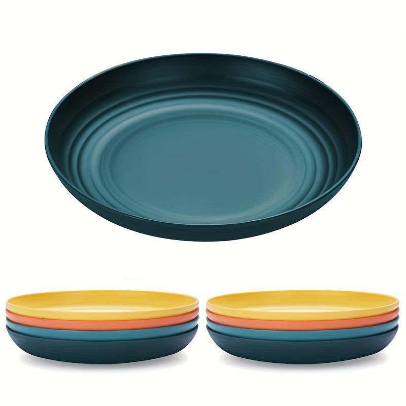 4pcs Plastic Dinner Plate 22.86 Cm Reusable Round Salad Plate