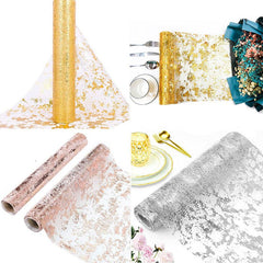 Polyester Table Runner With Foil Stamping Sequin Glitter Metallic Foil