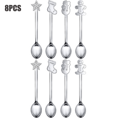 8pcs Christmas Spoon Set Stainless Steel for Drink Mixing Milkshake and Jam