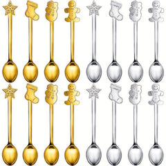 8pcs Christmas Spoon Set Stainless Steel for Drink Mixing Milkshake and Jam