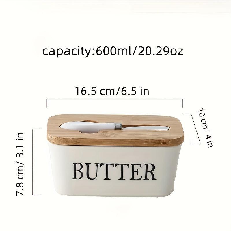 Ceramic Butter Dish With Bamboo Lid - Kitchen Sealed Jar
