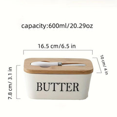 Ceramic Butter Dish With Bamboo Lid - Kitchen Sealed Jar