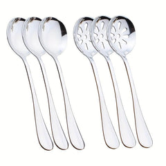 6pcs Slotted Serving Spoons Stainless Steel Buffet Restaurant Dinner Spoon