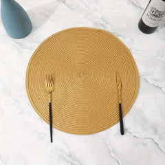 6pcs PP Woven Placemat Round Solid Table Mat Heat Insulation Non slip