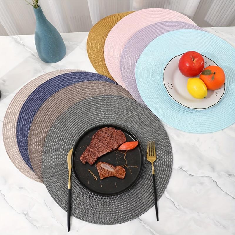 6pcs PP Woven Placemat Round Solid Table Mat Heat Insulation Non slip