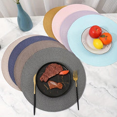 6pcs PP Woven Placemat Round Solid Table Mat Heat Insulation Non slip