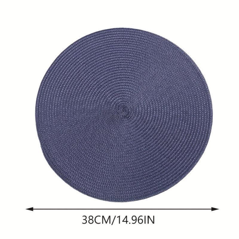 6pcs PP Woven Placemat Round Solid Table Mat Heat Insulation Non slip