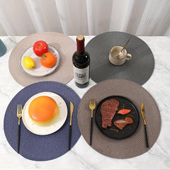 6pcs PP Woven Placemat Round Solid Table Mat Heat Insulation Non slip