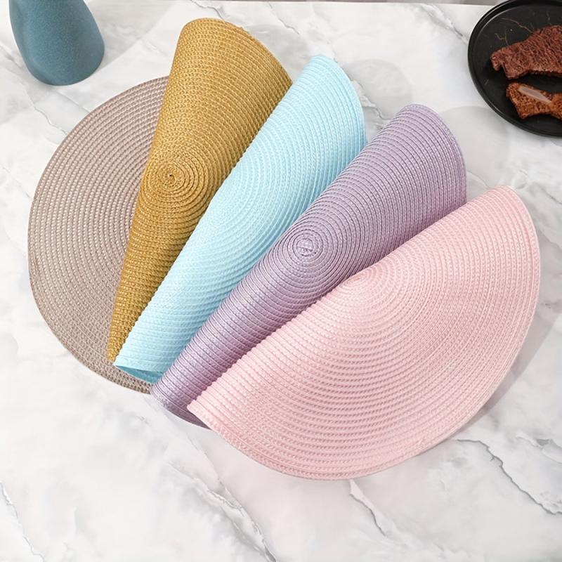 6pcs PP Woven Placemat Round Solid Table Mat Heat Insulation Non slip
