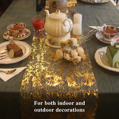 Golden Sequin Foil Metallic Mesh Table Runner