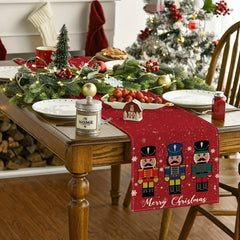 Watercolor Nutcrackers Xmas Balls Merry Christmas Table Runner